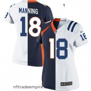 Magnificent Womens Nike Indianapolis Colts 18 Peyton Manning Elite WhiteNavy Blue Split Fashion NFL Jersey