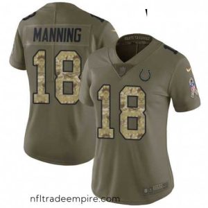 Stunning Womens Nike Indianapolis Colts 18 Peyton Manning Limited OliveCamo 2017 Salute to Service NFL Jersey