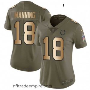 Alluring Womens Nike Indianapolis Colts 18 Peyton Manning Limited OliveGold 2017 Salute to Service NFL Jersey