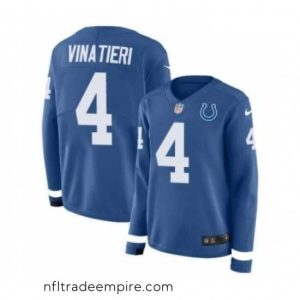 Stunning Womens Nike Indianapolis Colts 4 Adam Vinatieri Limited Blue Therma Long Sleeve NFL Jersey