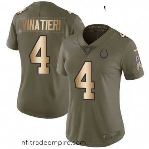 Stunning Womens Nike Indianapolis Colts 4 Adam Vinatieri Limited OliveGold 2017 Salute to Service NFL Jersey