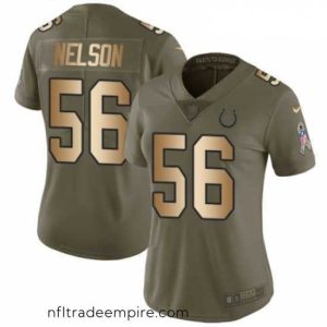 Exquisite Womens Nike Indianapolis Colts 56 Quenton Nelson Limited Olive Gold 2017 Salute to Service NFL Jersey