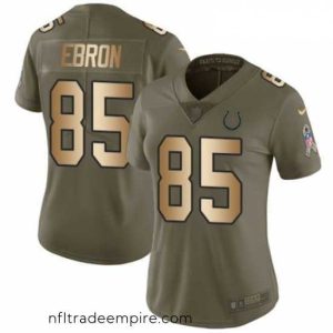 Superb Womens Nike Indianapolis Colts 85 Eric Ebron Limited OliveGold 2017 Salute to Service NFL Jersey