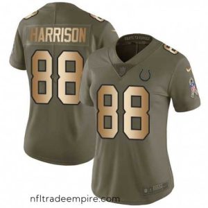 Delightful Womens Nike Indianapolis Colts 88 Marvin Harrison Limited OliveGold 2017 Salute to Service NFL Jersey