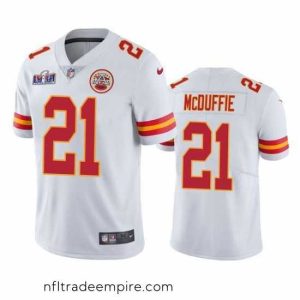 Stunning Kansas City Chiefs 21 Trent McDuffie White Vapor Untouchable Limited Stitched Football 2024 Super Bowl LVIII Jersey
