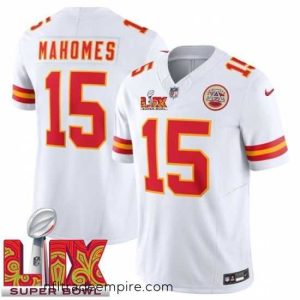 Magnificent Kansas City Chiefs Patrick Mahomes #15 White 2024 2025 Super Bowl LIX F.U.S.E Stitched Jersey