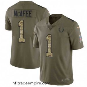 Superb Nike Indianapolis Colts 1 Pat McAfee Limited OliveCamo 2017 Salute to Service NFL Jersey