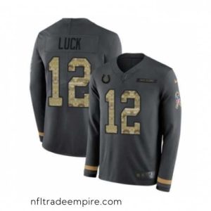Charming Nike Indianapolis Colts 12 Andrew Luck Limited Black Salute to Service Therma Long Sleeve NFL Jersey