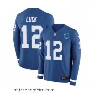Exquisite Nike Indianapolis Colts 12 Andrew Luck Limited Blue Therma Long Sleeve NFL Jersey