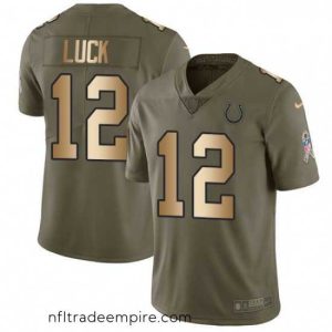 Superb Nike Indianapolis Colts 12 Andrew Luck Limited OliveGold 2017 Salute to Service NFL Jersey