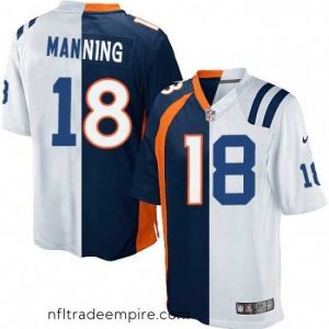 Stunning Nike Indianapolis Colts 18 Peyton Manning Elite WhiteNavy Blue Split Fashion NFL Jersey