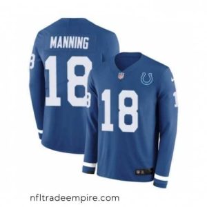 Magnificent Nike Indianapolis Colts 18 Peyton Manning Limited Blue Therma Long Sleeve NFL Jersey