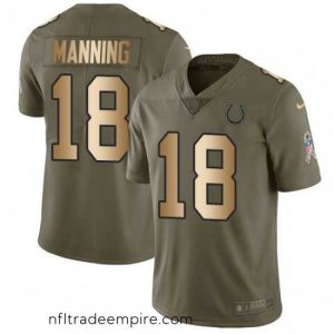 Magnificent Nike Indianapolis Colts 18 Peyton Manning Limited OliveGold 2017 Salute to Service NFL Jersey