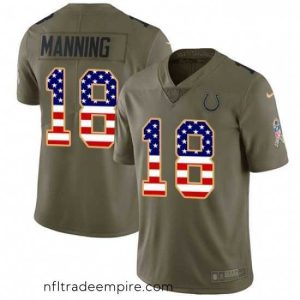 Exquisite Nike Indianapolis Colts 18 Peyton Manning Limited OliveUSA Flag 2017 Salute to Service NFL Jersey