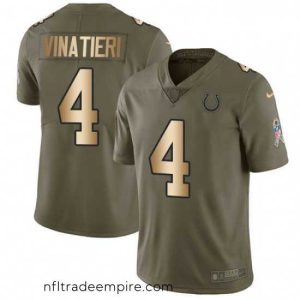Delightful Nike Indianapolis Colts 4 Adam Vinatieri Limited OliveGold 2017 Salute to Service NFL Jersey