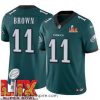 Superb Philadelphia Eagles A.J. Brown #11 Green 2024 2025 Super Bowl LIX F.U.S.E Stitched NFL Jersey