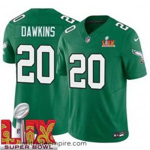 Exquisite Philadelphia Eagles Brian Dawkins #20 Kelly Green 2024 2025 Super Bowl LIX F.U.S.E Stitched NFL Jersey