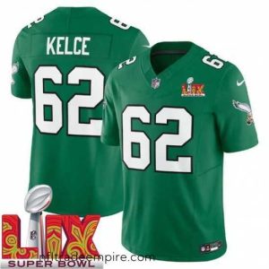 Superb Philadelphia Eagles Jason Kelce #62 Kelly Green 2024 2025 Super Bowl LIX F.U.S.E Stitched NFL Jersey