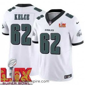 Superb Philadelphia Eagles Jason Kelce #62 White 2024 2025 Super Bowl LIX F.U.S.E Stitched NFL Jersey